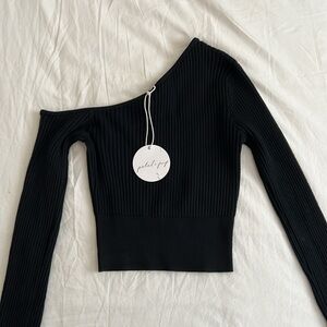 Petal & Pup Crop Tina Top Ribbed Sweater, Black